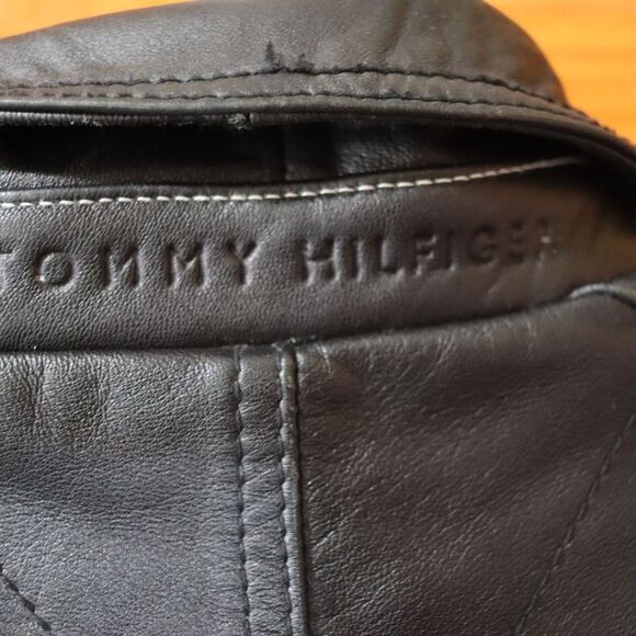 Tommy Hilfiger Vintage 90s Black Distressed Leather Biker Jacket Medium - Picture 10 of 16